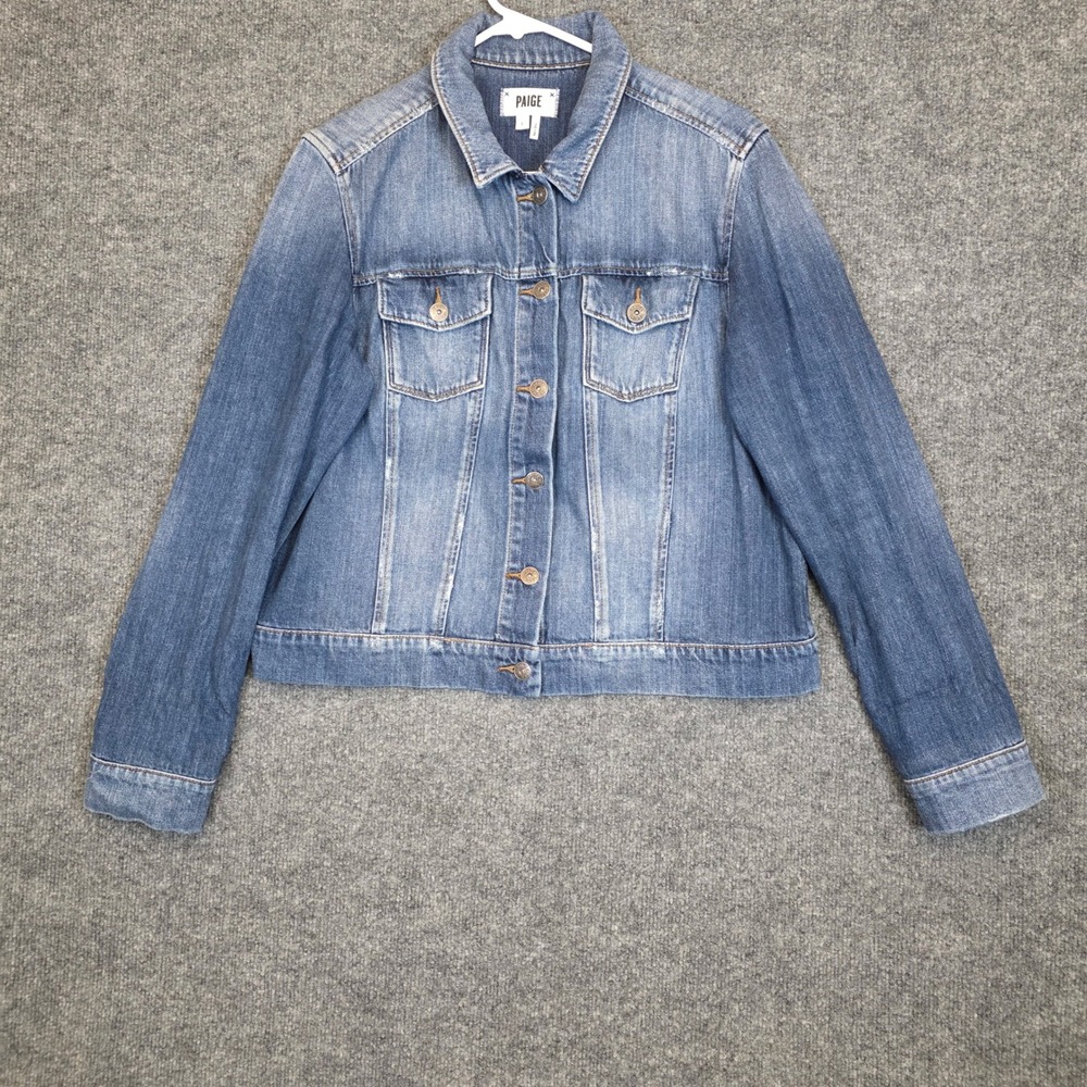 Paige Denim Jacket Womens Large Blue Cotton Rayon Blend Button Up Classic Casual